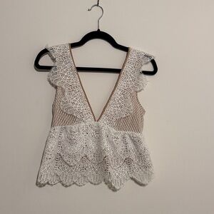 Topshop Tan and White Lace going out top
